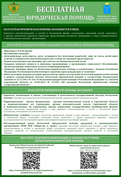 Министерство труда и социальной защиты Саратовской области - о бесплатной юридической помощи. Министерство труда и социальной защиты Саратовской области - о бесплатной юридической помощи.